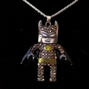 Black Crystal Encrusted Batman Pendant Necklace